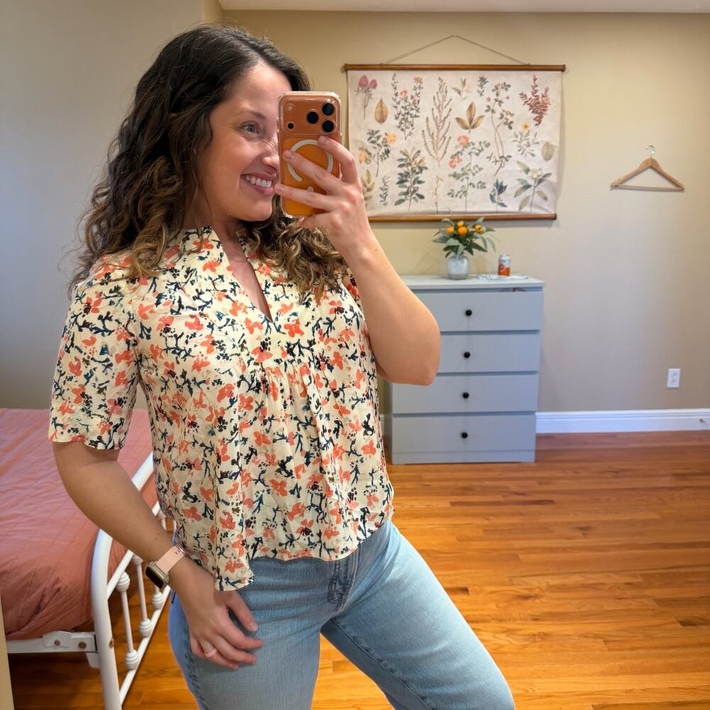 NWT Ulla Johnson White Pink Floral Silk Blouse Top 2 - Picture 2 of 11